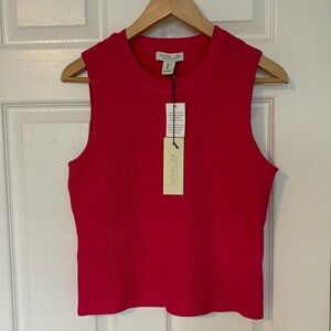 RACHEL ZOE sleeveless ribbed knit top sweater vest hot pink size large BNWT